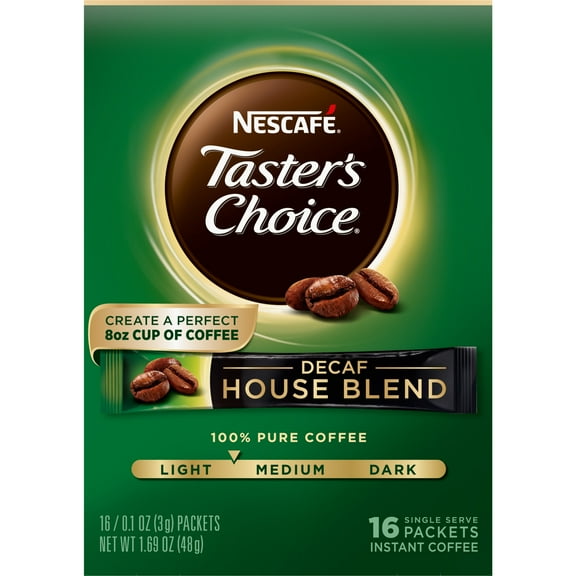 (8 Pack) NESCAFE TASTER'S CHOICE Decaf House Blend Medium Light Roast Instant Coffee 16-0.1 oz. Singles