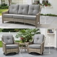 thumbnail image 4 of Ovios 5 Pieces Outdoor Patio Furniture Set High-Back Rattan Wicker Conversation Set Outdoor Sectional with Swivel Chairs & Solar Light Coffee Table, Dark Grey, 4 of 12