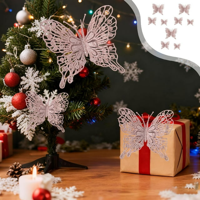 Plastic Butterfly Ornament, Christmas Decorations Christmas Tree Ornaments Wedding Decorations Gold Powder Butterflies 9-Piece Set Gold Powder Butterflies Photography Props