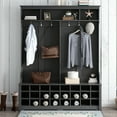 thumbnail image 2 of MAYEERTY Modern Hallway Coat Rack with Ample Storage Space: 60" Bench, 24 Shoe Cubbies, Metal Hooks, Black, 2 of 17