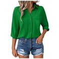 thumbnail image 2 of Gibobby Button Up Shirts for Women Dressy Casual Work Shacket V Neck Long Sleeve Loose Tops with Pocket(Green,XL), 2 of 5