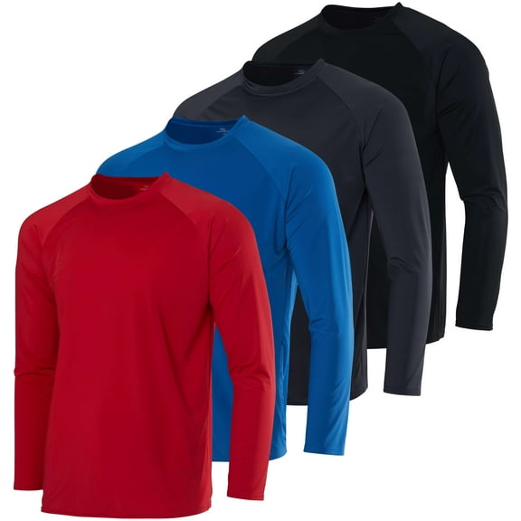Real Essentials 4 Pack: Mens Long Sleeve Rash Guard Shirt Swimwear UPF 50  Sun Protection Surf Top (Available in Big & Tall)