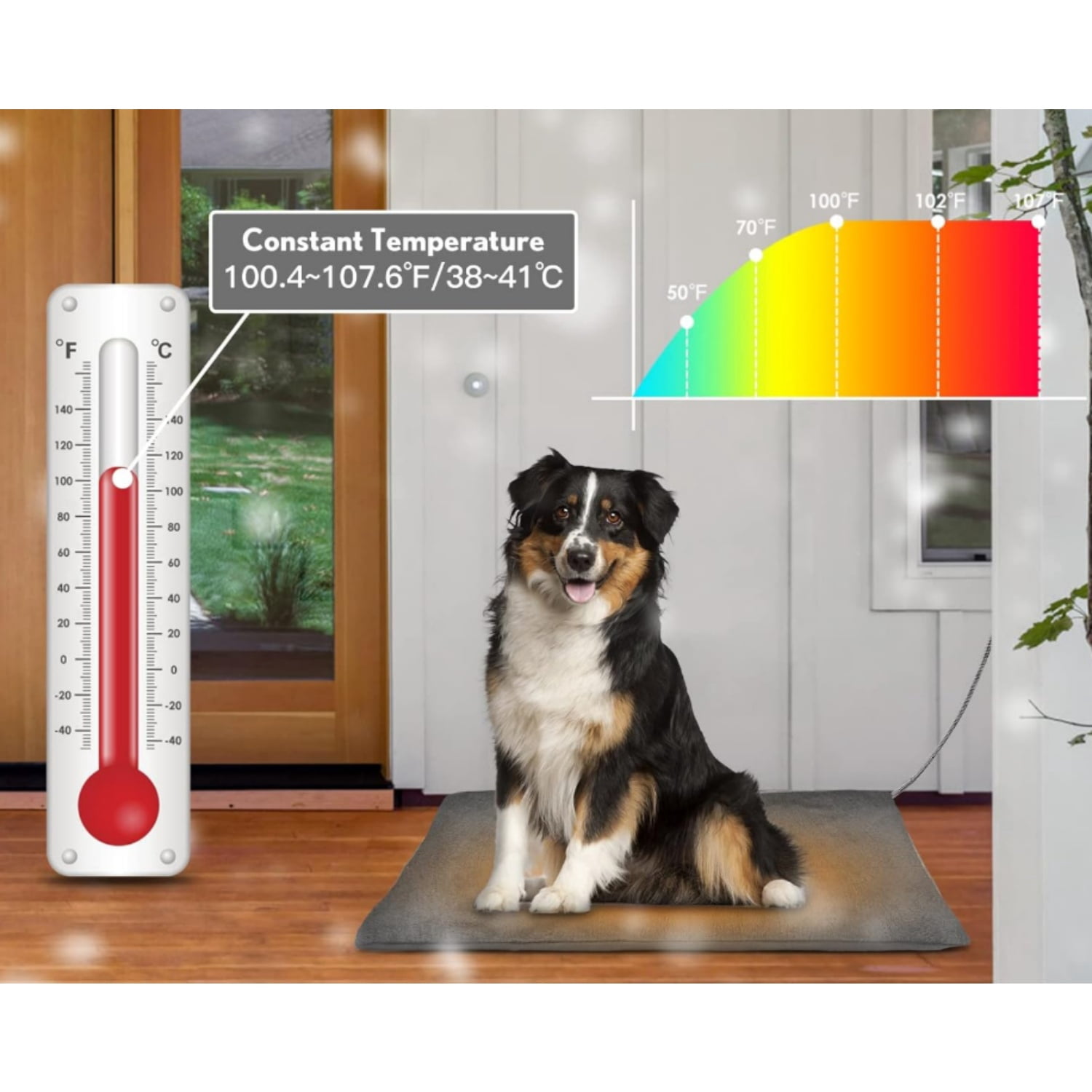 Outdoor Heated Pet Bed with Waterproof Cover,Pet Heating Pads for Dog,Soft Electric Blanket Auto Temperature Control,Heating Mat for Dog House Cabin Cot Doorway, XL
