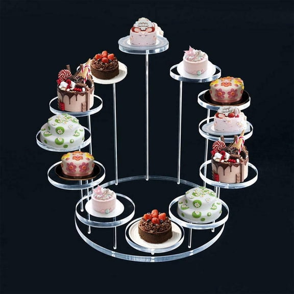 12-Tier Stacked Acrylic Stand, Perfume Organizer Stand, Risers Display Stand for Decoration, Modern Cake & Pastry Stand for Kitchen, Cafe, Party ,Metal Frame,Clear