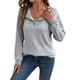 thumbnail image 2 of Camisetas de Larga de Moda de Otoño para Mujer, Sudaderas con Cuello en V y Botones de Patchwork, Tops Casuales Tipo Pulóver Gris L, 2 of 9
