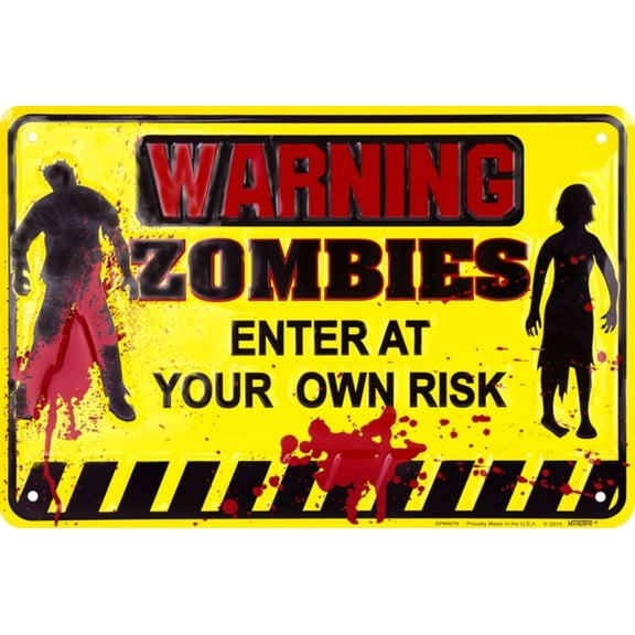 Warning Zombies Tin Sign - 8x12