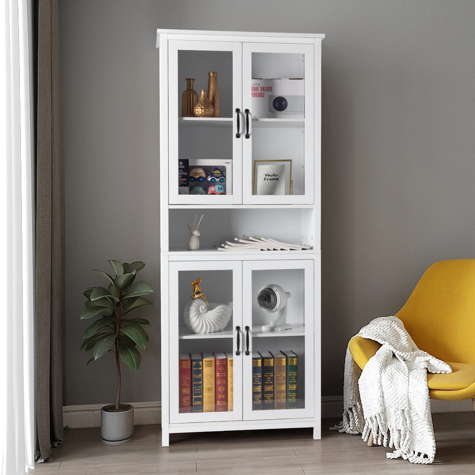 Hassch Modern Bookcase Wooden Storage Cabinet with Shelf, Doors for ...