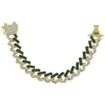 thumbnail image 2 of Charles Raymond New Cuban Zig Zag Bling'ed Out ZZ Links w/ 3 Row Diamonds on Each Side Hip Hop Living Color Bracelet - ZZ001B - Grn/Gld, 2 of 4