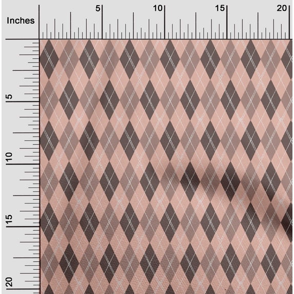 oneOone Polyester Lycra Peach Fabric Argyle Check Sewing Material Print Fabric By The Yard 56 Inches Wide