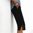 thumbnail image 2 of BLVB Summer Capri Pants for Women Side Slit Button Lightweight Casual Capris High Waist Beach Shorts with Pockets, 2 of 5