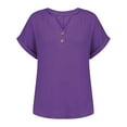 thumbnail image 5 of Women's Crinkled V-Neck Short Sleeve Top - Rolled Cuff Button Detail Casual Tee | Yubnlvae | Women's Fashionable And Casual Solid Color V Neck Wrinkle Cloth (Purple | 5XL), 5 of 9