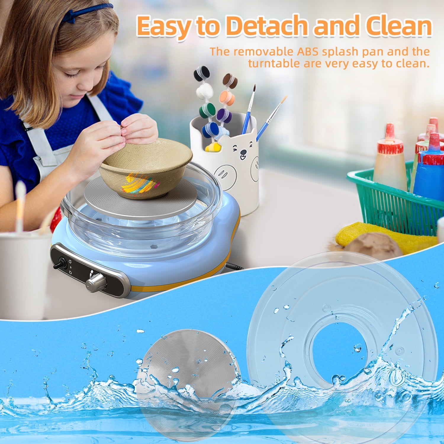 Mini Pottery Wheel Kit, 4.7" Turntable Electric Clay Wheel with Apron, Adjustable Speed Ceramic Making Pottery Machine, DIY Craft Kits for Kids