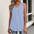 thumbnail image 5 of Kixjoy Womens Tank Tops Loose Fit V Neck Tank Tops Sleeveless Fashion Pleated Shirt Summer Floral Print Lounge Soft Tank Tops, Light Blue S, 5 of 6