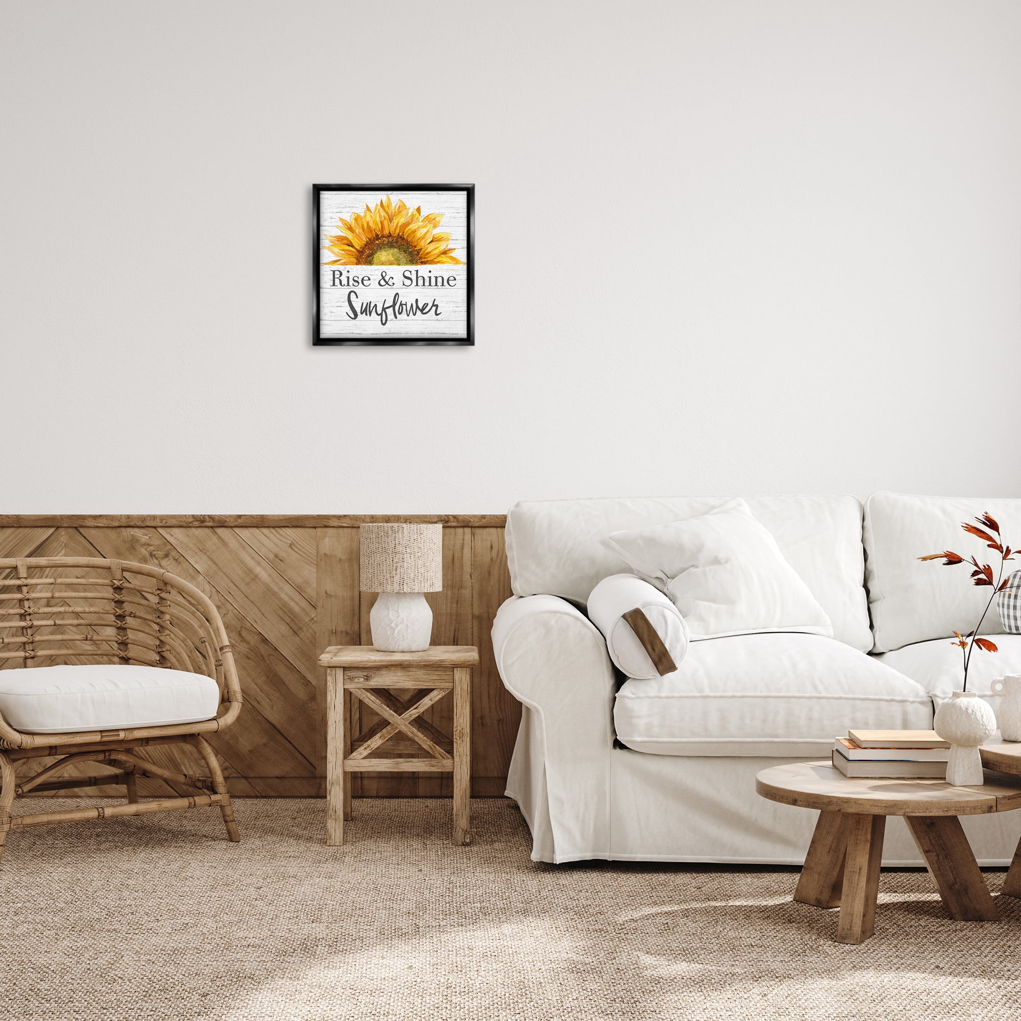 Stupell Industries Rise and Shine Sunflower Botanical & Floral Painting Black Floater Framed Canvas Art Print Wall Art, 18 x 18