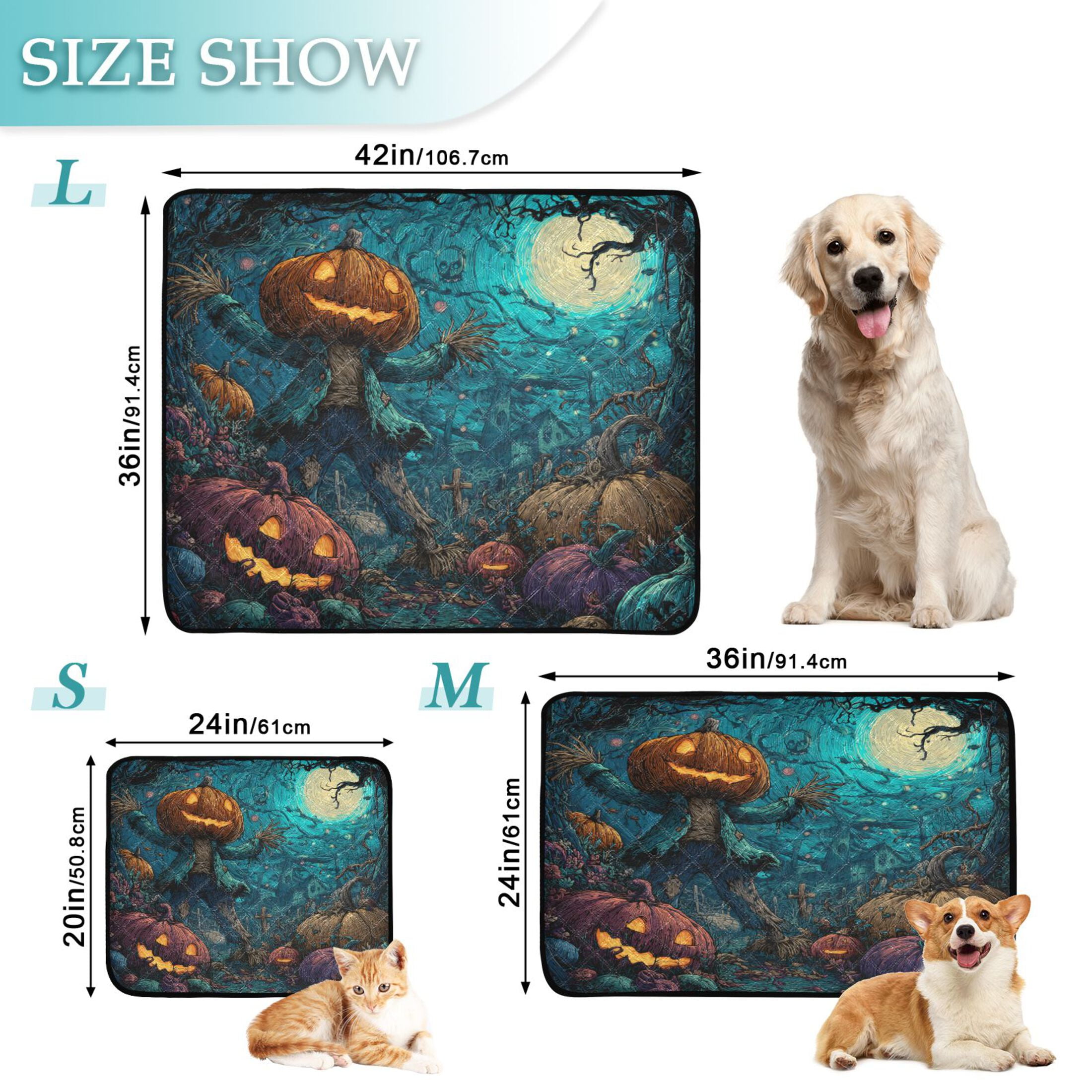 Qxltty Pranking Pumpkin Cat litter Pads Pet Set of 2 Diaper Mats Center Anti-leakage Layer Absorbent Soft and Comfortable