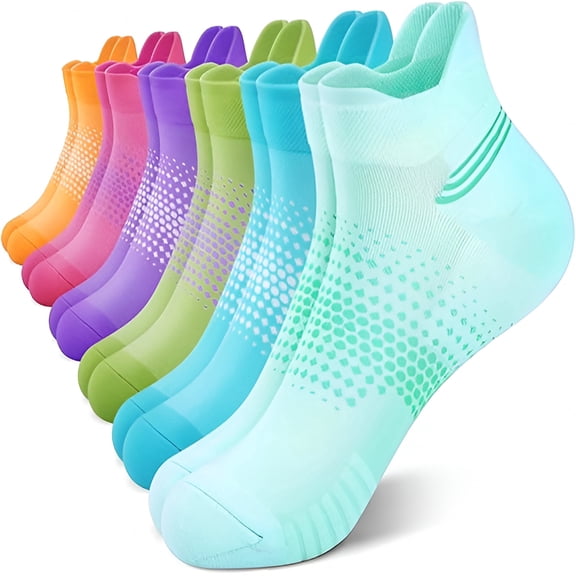 TELOLY 6 Pairs Ankle Compression Socks for Women with Heel Tab, Cushioned Low Cut Athletic Running Socks