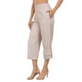 thumbnail image 4 of HDE Women's Pull On Linen Capri Cropped High Waisted Pants Gray Beige - XXL, 4 of 7