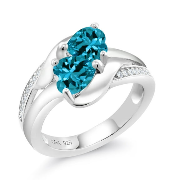 Gem Stone King 2.04 Ct London Blue Topaz White Created Sapphire 925 Sterling Silver Ring (Size 9)