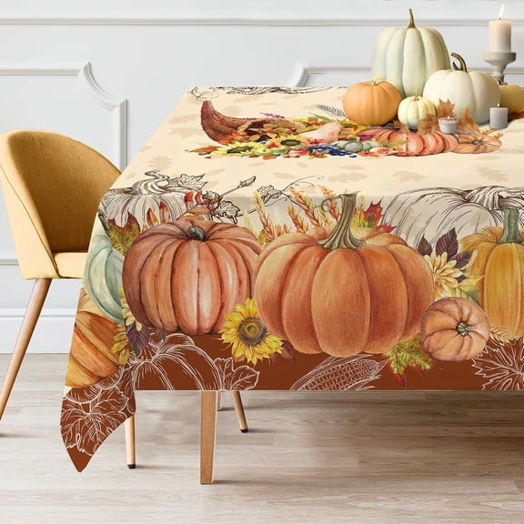 Thanksgiving Tablecloth 60x84 Inch Rectangle - Thanksgiving Decorations for Table - Water-Resistant Give Thanks Fall Table Cloth Rectangle for Party,Table, Holiday Decoration