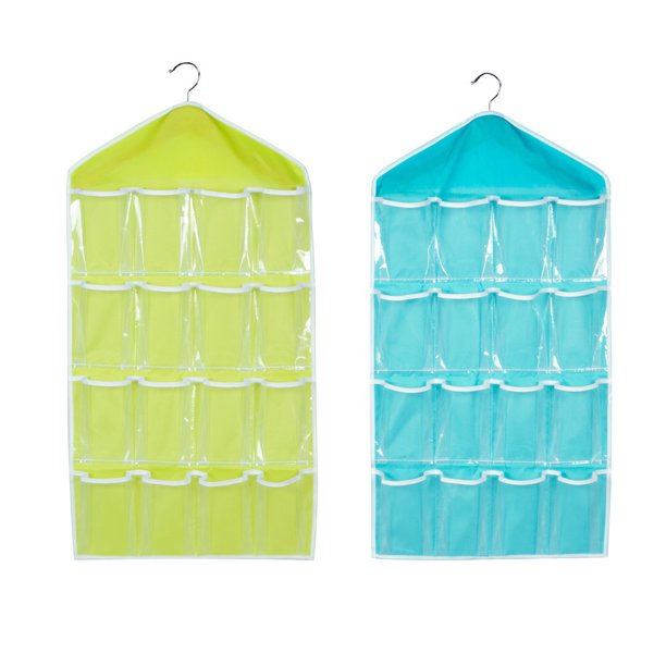 2 juegos de organizadores colgantes de tela, multicapa, transparentes, multifunción, con 16 bolsillos para zapatos, ropa interior y joyas.