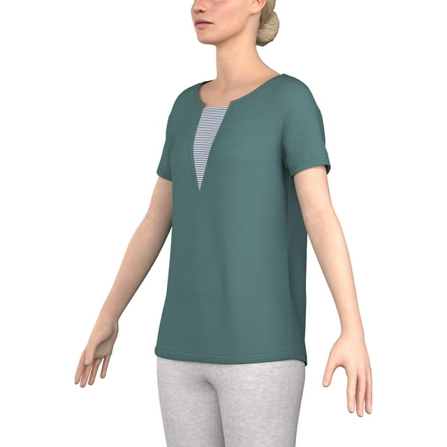 T-shirt à Manches Courtes en jersey Doux et Confortable pour Femmes avec Forme de Col en V Synthétique