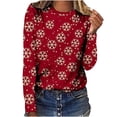 thumbnail image 2 of Chemises de Noël pour Femmes, Manches Longues Décontractées, Col Rond Imprimé, T-Shirt Ample, Blouse en Solde, 2 of 5
