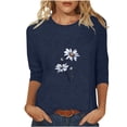 thumbnail image 1 of QIPOPIQ Hauts pour Femmes Chemises à Manches 3/4 Col Rond Blouses Amples Décontractées T-Shirts à Imprimé Marguerites Liquidation, 1 of 5