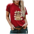 thumbnail image 1 of Hauts d'Été Grande Taille pour Femmes, T-shirt Imprimé Lapin Col Rond, Blouse Décontractée à Manches Courtes, Col en V, en Solde, 1 of 4