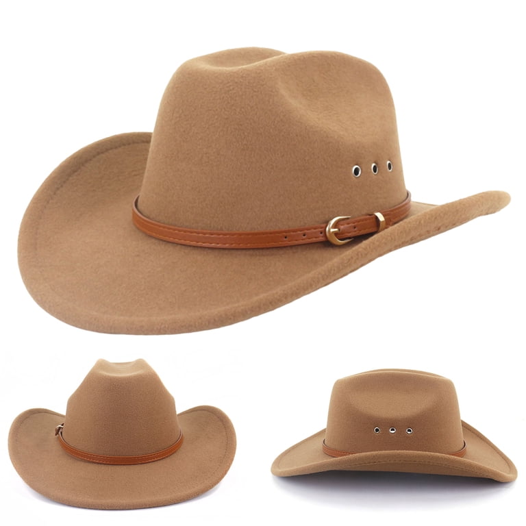 Unisex Wide Brim Felt Fedora Cowboy Hat with Buckle Belt Felt Fedora Western Cowboy Hat for Women-Men with Longhorn  main image 4