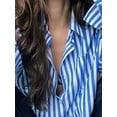 thumbnail image 3 of hirigin Women’s Oversized Boyfriend Shirts, Long Sleeve Striped Print Loose Button Down Tops, 3 of 9
