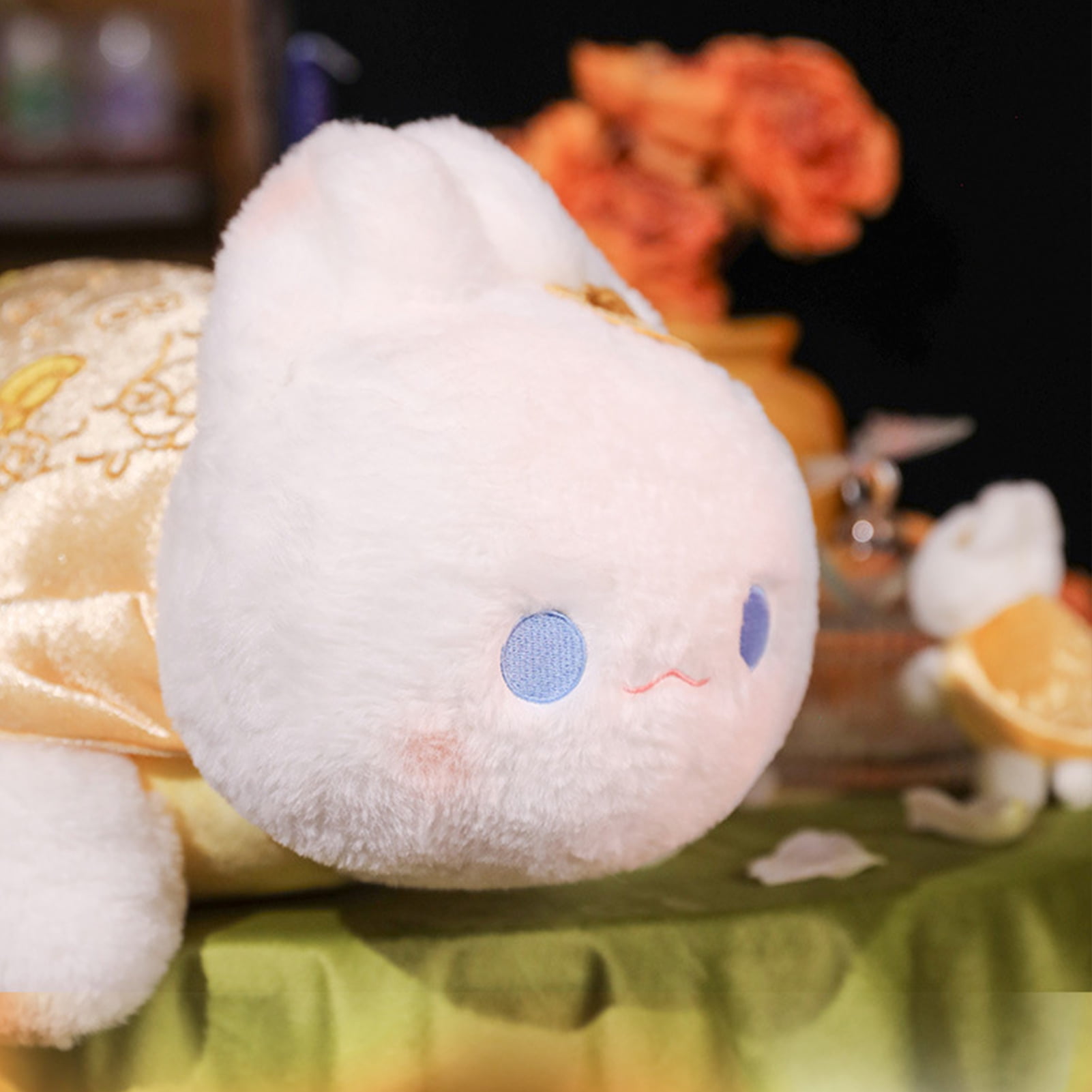 D-GROEE Soft Rabbit Plush Toy Rabbit Plush Toy with Shell Rose Golden Coins Pink Flower Soft Fuzzy Stuffed Plushie Home Decoration Girlfriend Valentine's Day