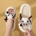 thumbnail image 3 of Pantuflas de algodón y lino para interiores universales para las cuatro estaciones, lindas pantuflas de lino con diseño de vaca pequeña y antideslizantes, 3 of 4