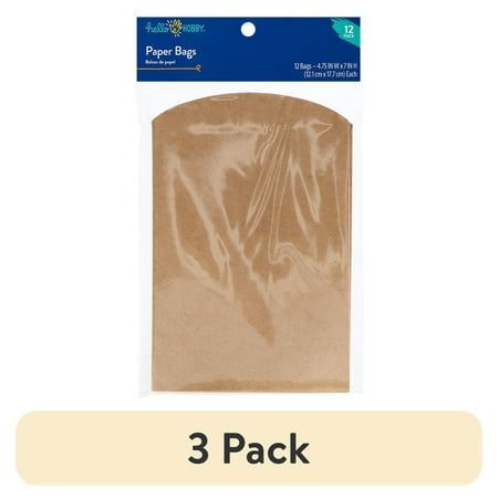 (3 pack) Hello Hobby Brown Treat Bag Kraft Paper, 12 Pack, Size 4.75" x 7" Occasion