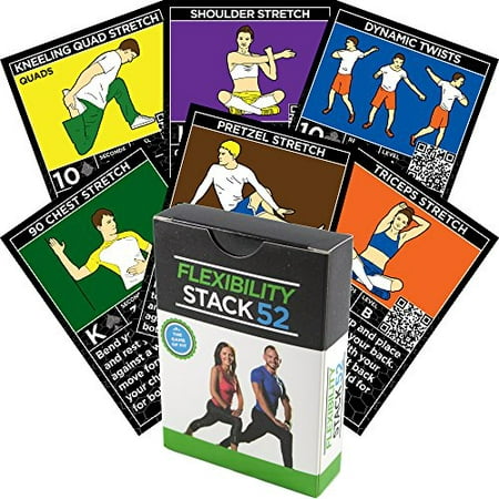 Flexibility Exercise Cards by Stack 52. Learn Static and Dynamic Stretches. Video Instructions Included. Perfect for Workout Warm Ups and Cooling Down. Increase Joint Range of Motion