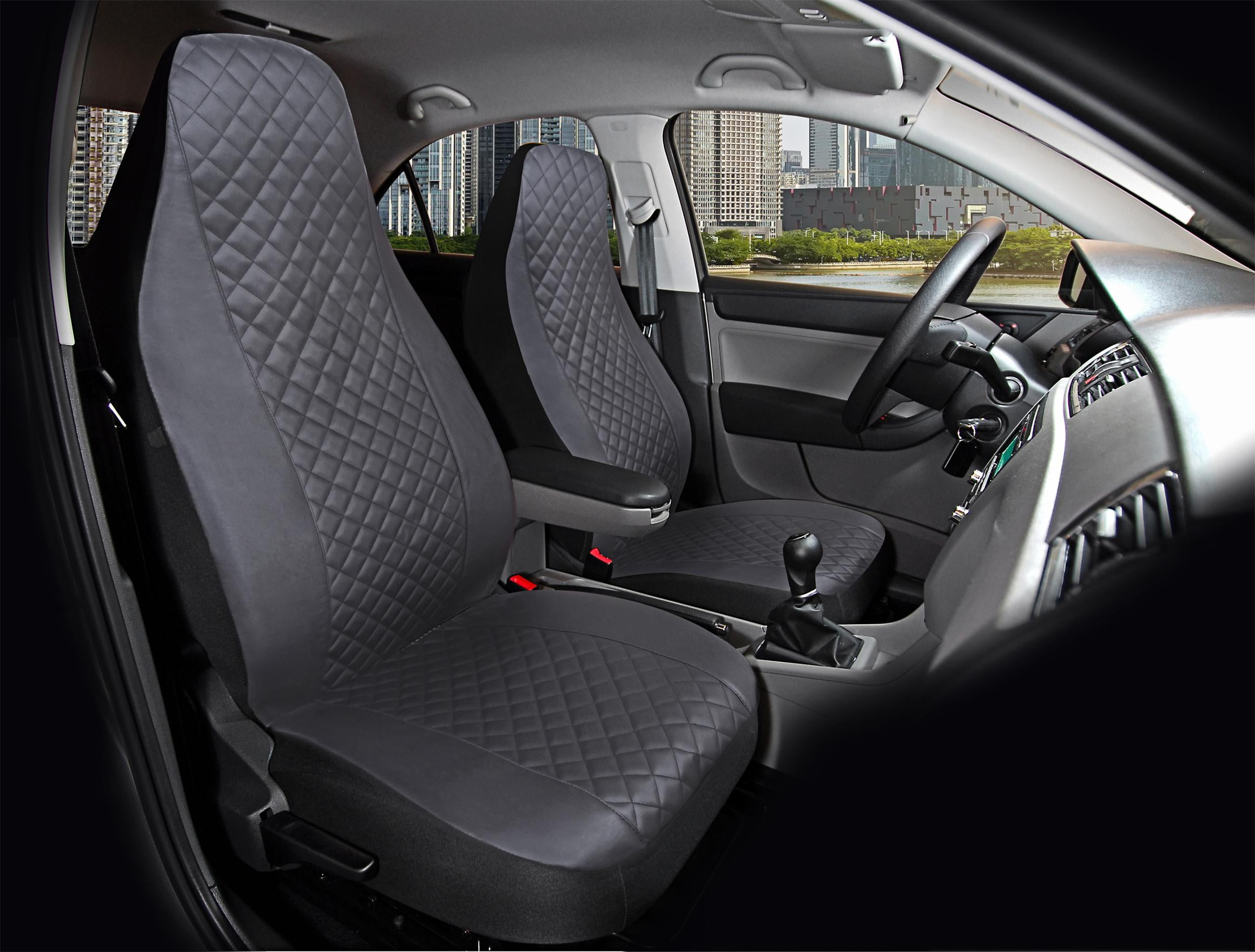 Auto Drive 2PC High Back Quilted Seat Covers PU Leather Black - Universal Fit, SC0985