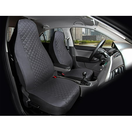 Auto Drive 2Piece High Back Car Seat Covers PU Leather Quilted Black - Universal Fit SC0985