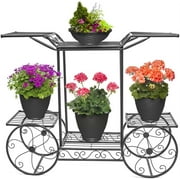 Ktaxon 6-Tier Garden Cart Stand & Flower Pot Metal Plant Holder Display Rack, Black