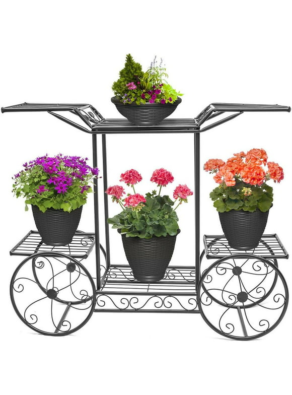 Ktaxon 6-Tier Garden Cart Stand & Flower Pot Metal Plant Holder Display Rack, Black