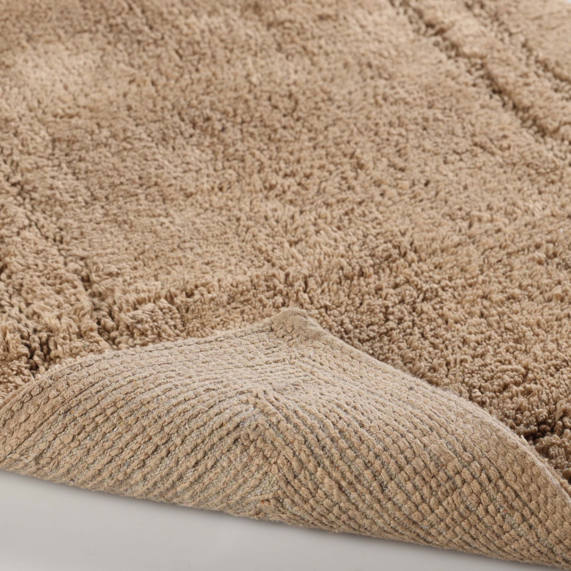 Superior Solid Bordered Cotton Washable Non-Slip Bath Rug, Runner Size, Latte