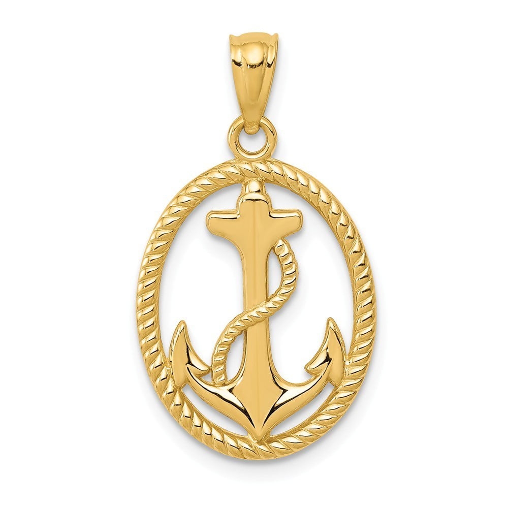 14K Gold Polished Anchor w/Rope Pendant