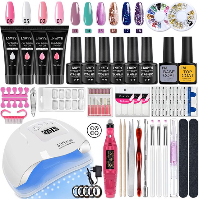 Juego de uñas acrílicas con lámpara LED, secador de esmalte de uñas de Gel UV, herramientas de Arte de manicura, juego de taladro de Base superior
