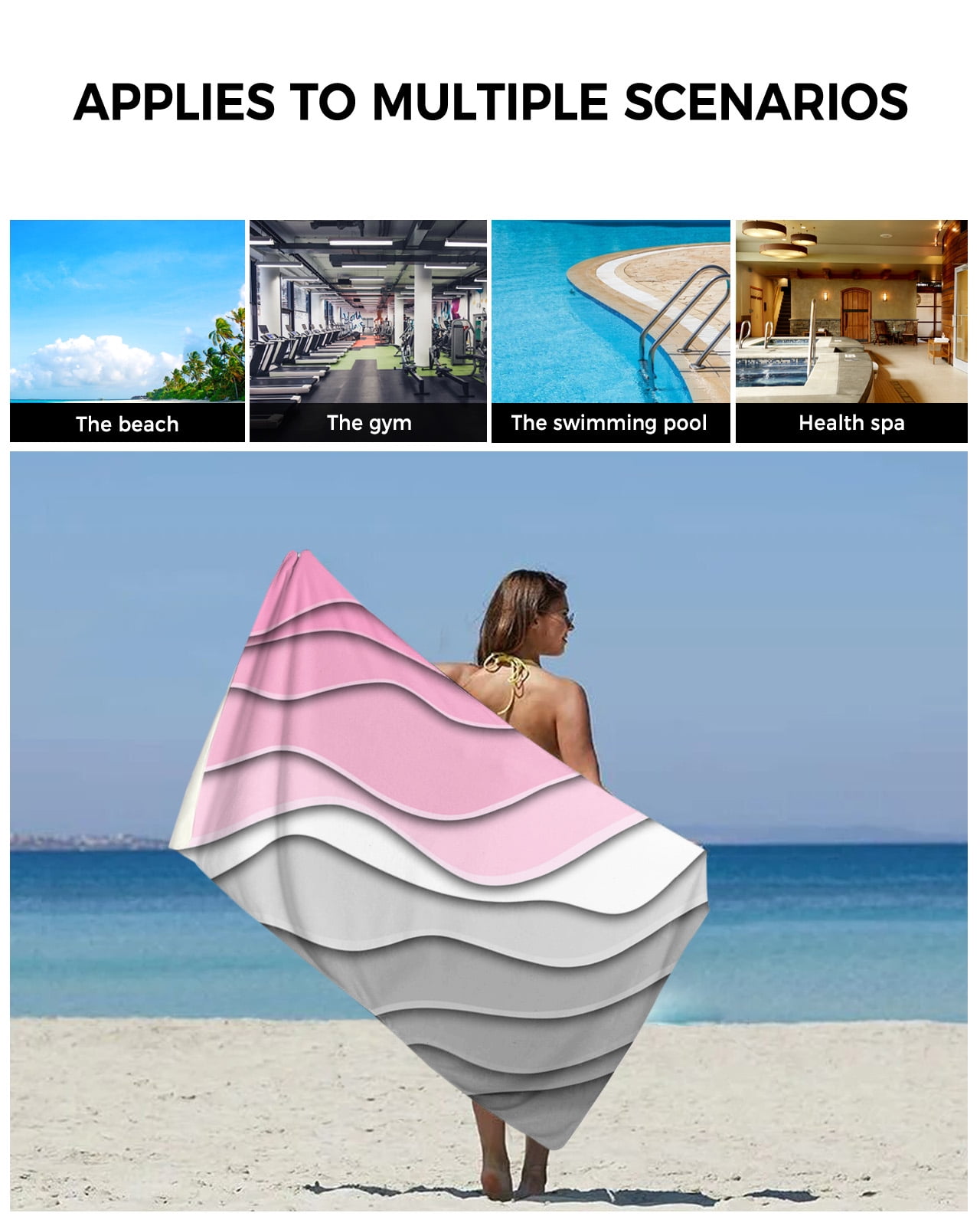 Pink Grey Ombre Bath Towels for Bathroom Set,Luxury Microfiber Towels Gifts for Women,Beach Kitchen Hand Hair Face Towel and Dish Washcloth,Modern Geometric Abstract Aesthetics Cream Towels+Set