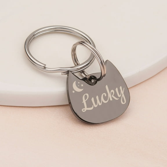 Cat Tag Personalized Stainless Steel Tag - Cute of Cat Tag Kitten Head Shape Tag with Star and Moon Icon - Cat Name Tag for Collar [Black, Only Front Engraving]