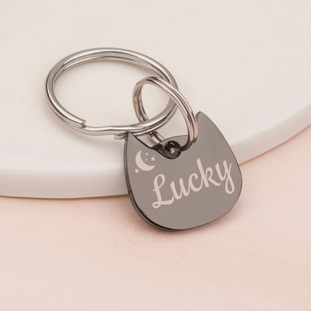 Cat Tag Personalized Stainless Steel Tag - Cute of Cat Tag Kitten Head Shape Tag with Star and Moon Icon - Cat Name Tag for Collar [Black  Only Front Engraving]