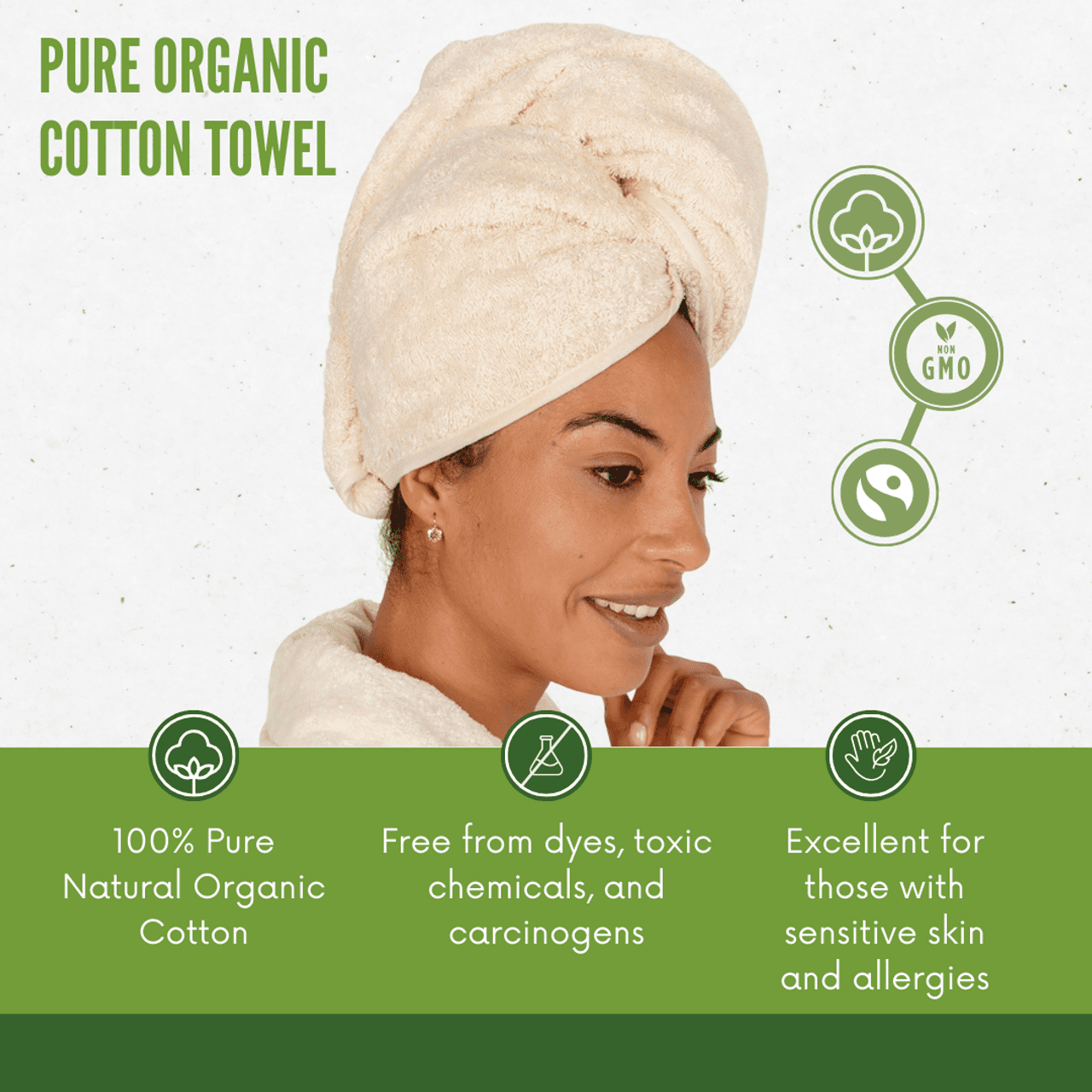 100% Organic Cotton Bath Towels Chemical Free Soft Eco-Friendly 80x150cm