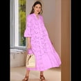 thumbnail image 4 of Vestido Bohemio con Cuello en V, Mangas Acampanadas y Bordado de Encaje para Mujer (2025) Rosa XL, 4 of 8