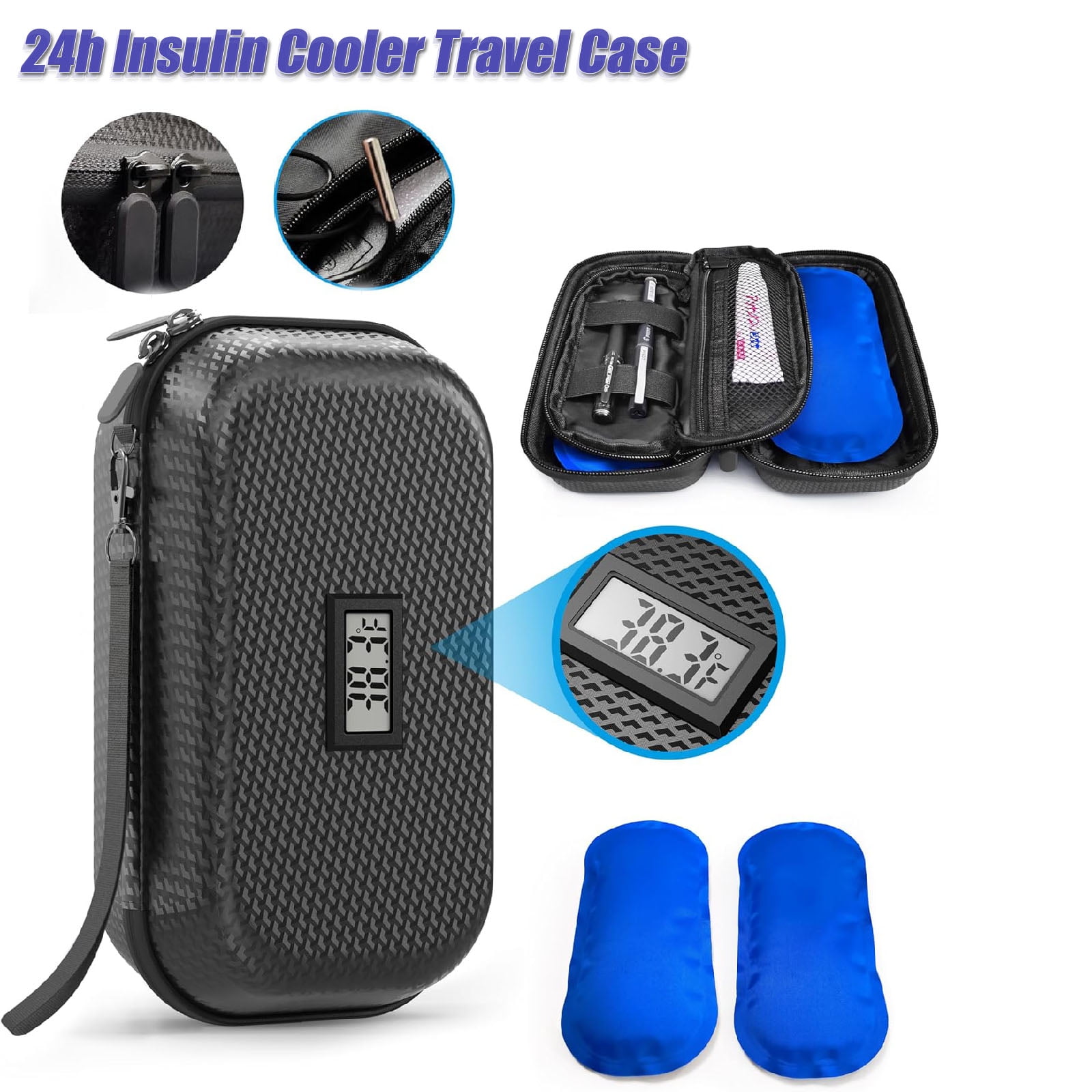Insulin Cooler Travel Case , Refrigerated Medicine Travel Case with Temperature Display, Wrist Strap & 2 Reusable Ice Packs, Gift For Daily and Trip