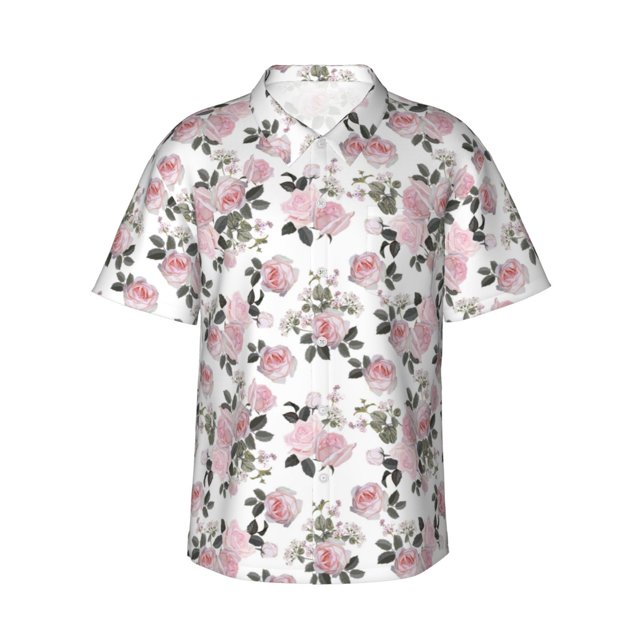 Fotbe Rose Flowers Camisa Hawaiana para Hombre Unisex – Camisa Casual de Verano con Botones de Manga Corta de Algodón y Lino,Medium