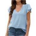 thumbnail image 2 of Swuxness Women Short Sleeve Casual T Shirts, Spring and Summer Tops, Ladies V-Neck Solid Color Comfortable Fashion Loose Pullover Tee Blue, L, 2 of 4