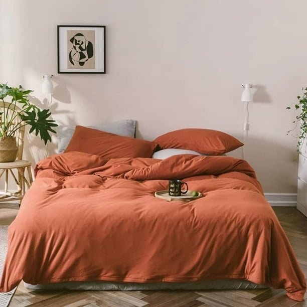 3 Piece Orange Duvet Cover Burnt Orange Queen Duvet Cover Microfiber